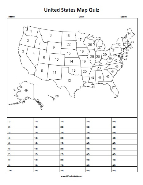 United States Map Quiz AllFreePrintable