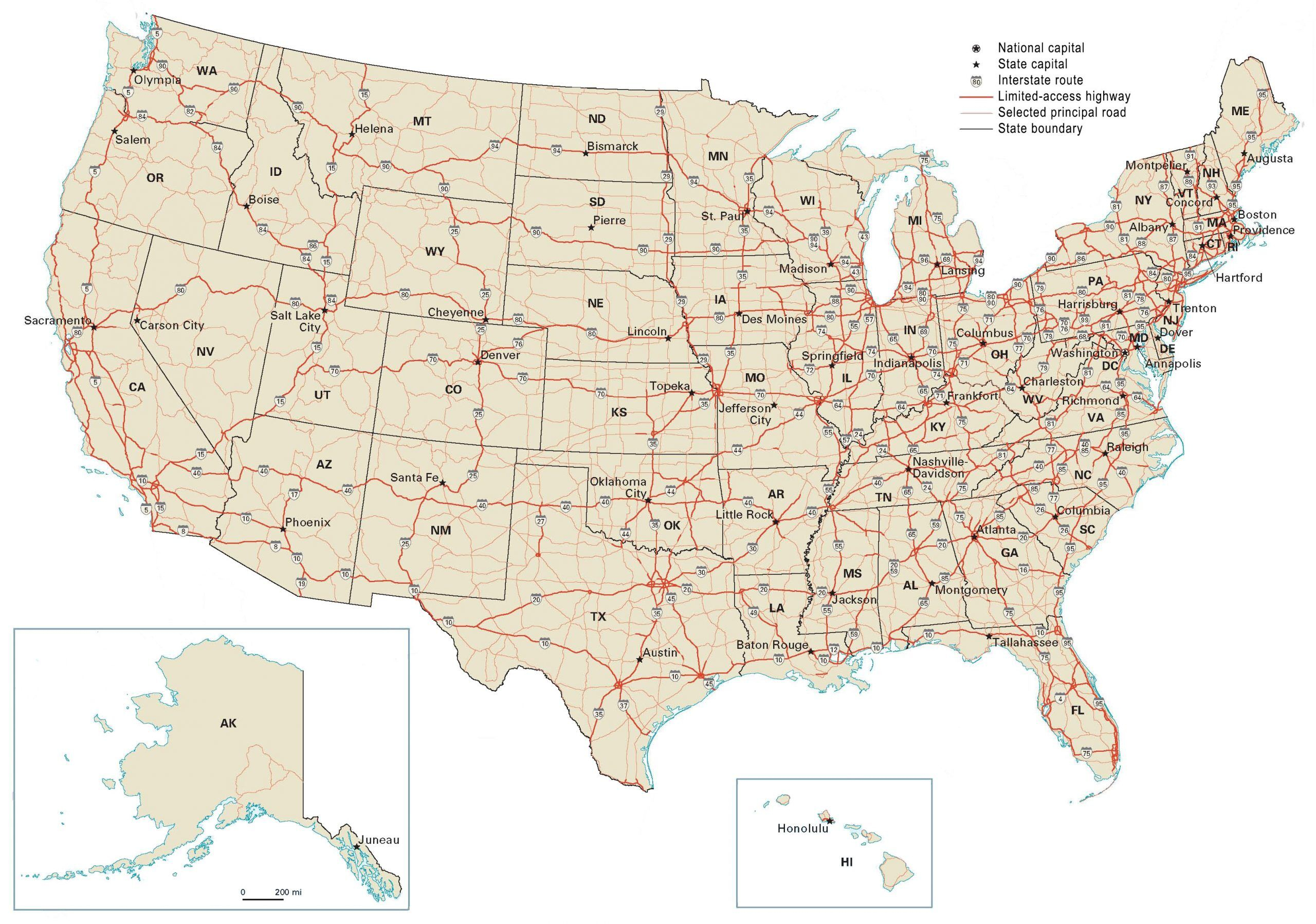 US Road Map Interstate Highways In The United States 