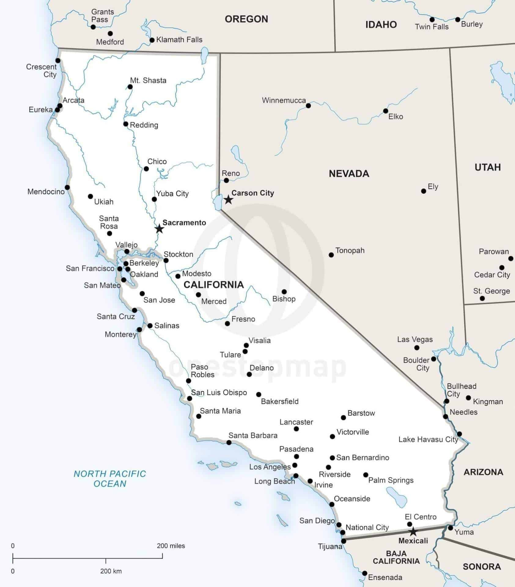 Vector Map Of California Political One Stop Map