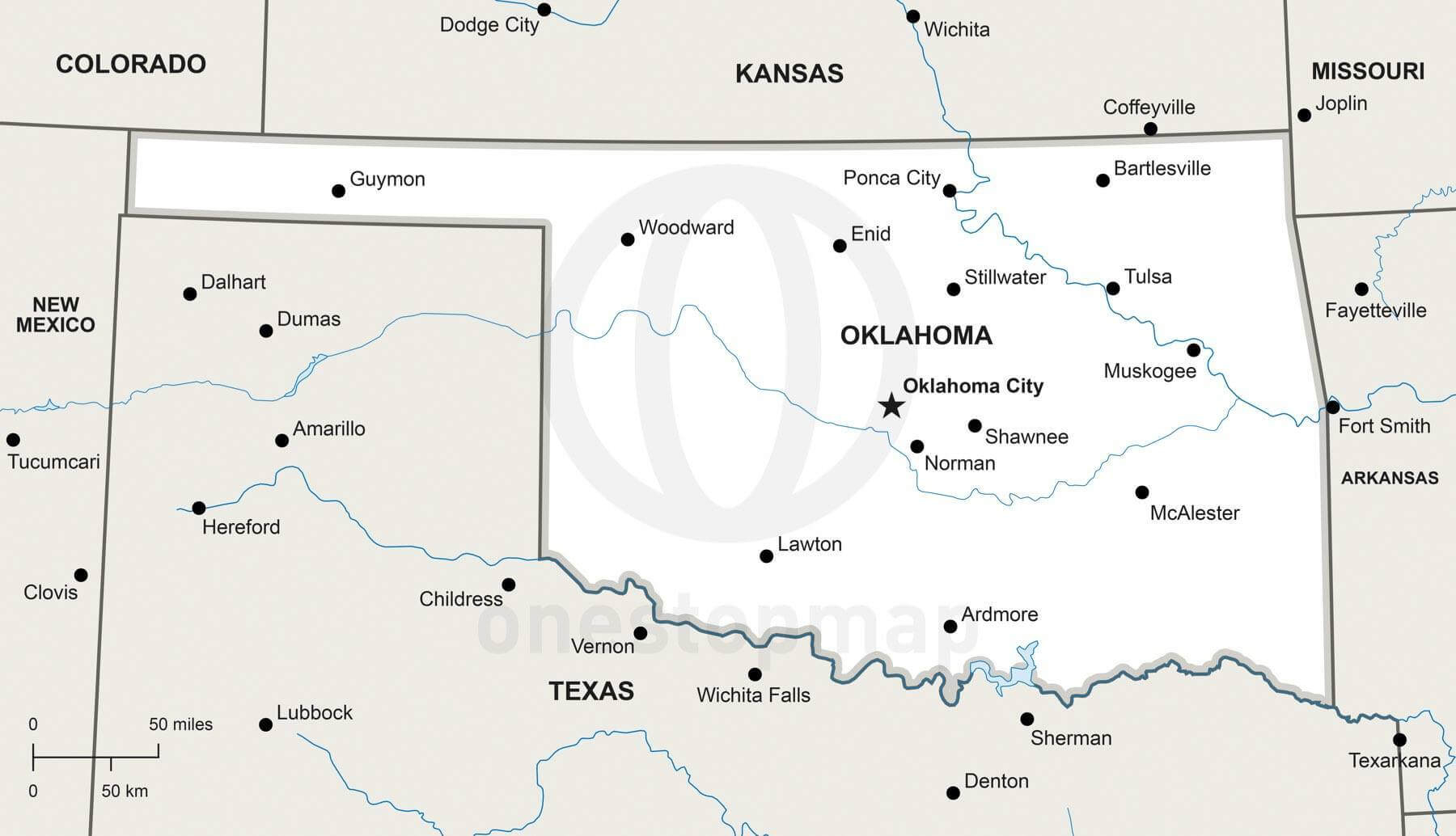 Vector Map Of Oklahoma Political One Stop Map Vector Map Of Oklahoma Political One Stop Map
