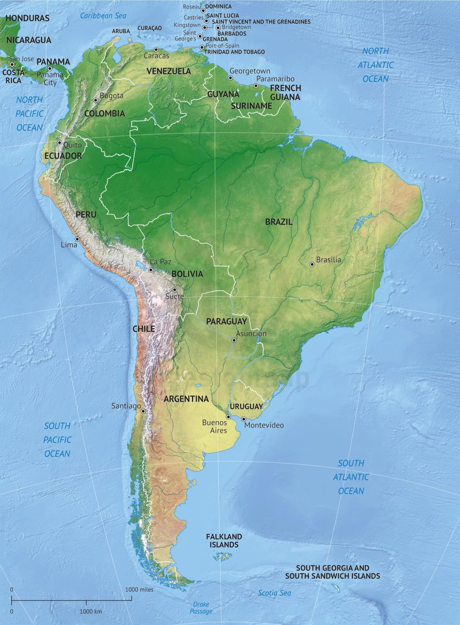 Vector Map South America Shaded Relief One Stop Map