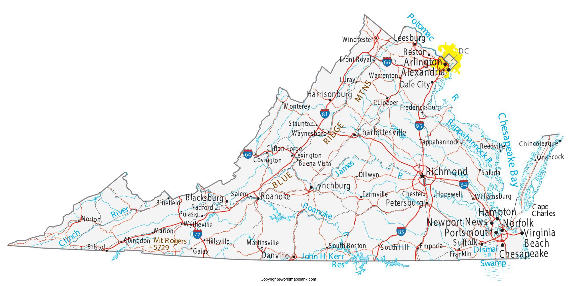 Virginia Labeled Map World Map Blank And Printable