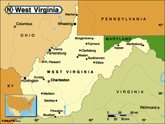 West Virginia Map And West Virginia Satellite Images