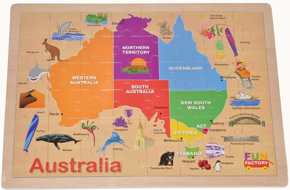 WOODEN JIGSAW Puzzle AUSTRALIAN MAP Australia GEOGRAPHY 