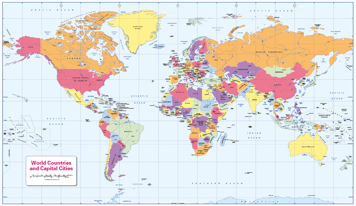 World Countries And Capital Cities Colour Blind Friendly 