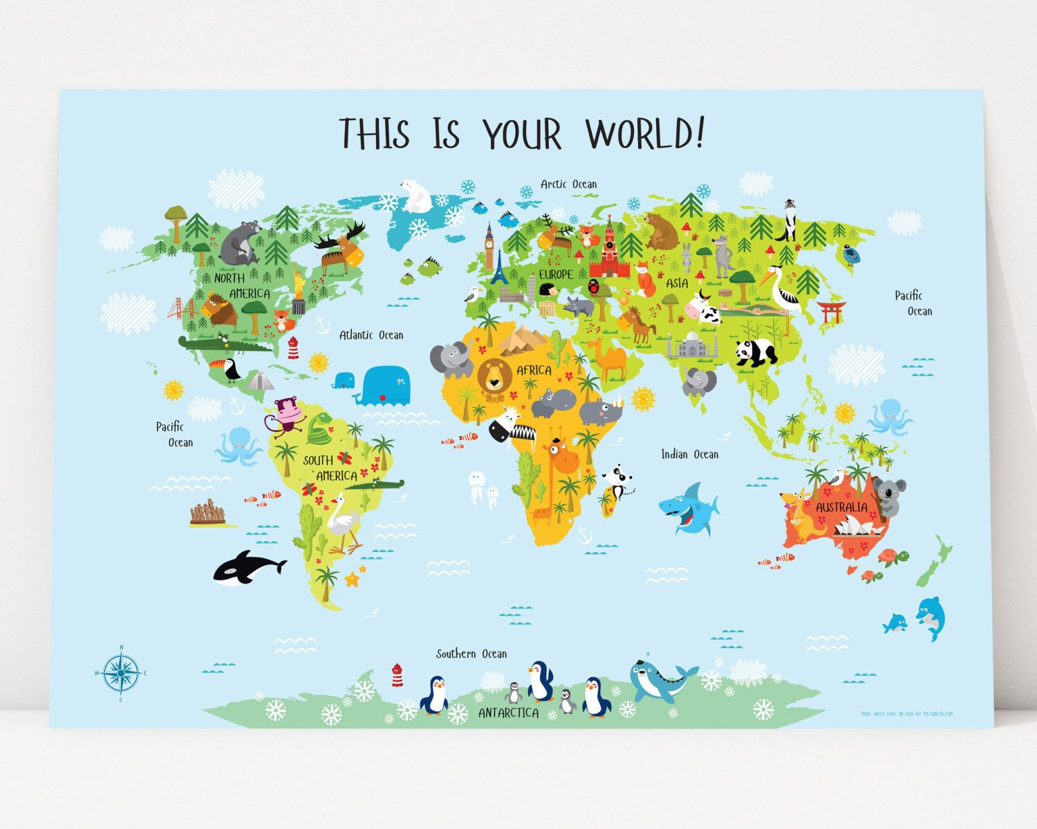 World Map For Kids Instant Download Nursery Decor High 