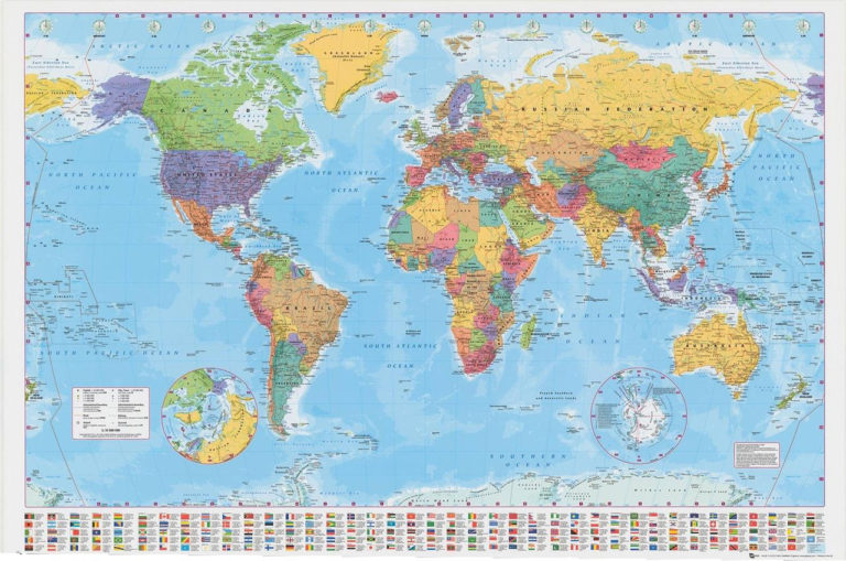 World Map Poster 100x140cm Giant Wall Chart With Flags Of