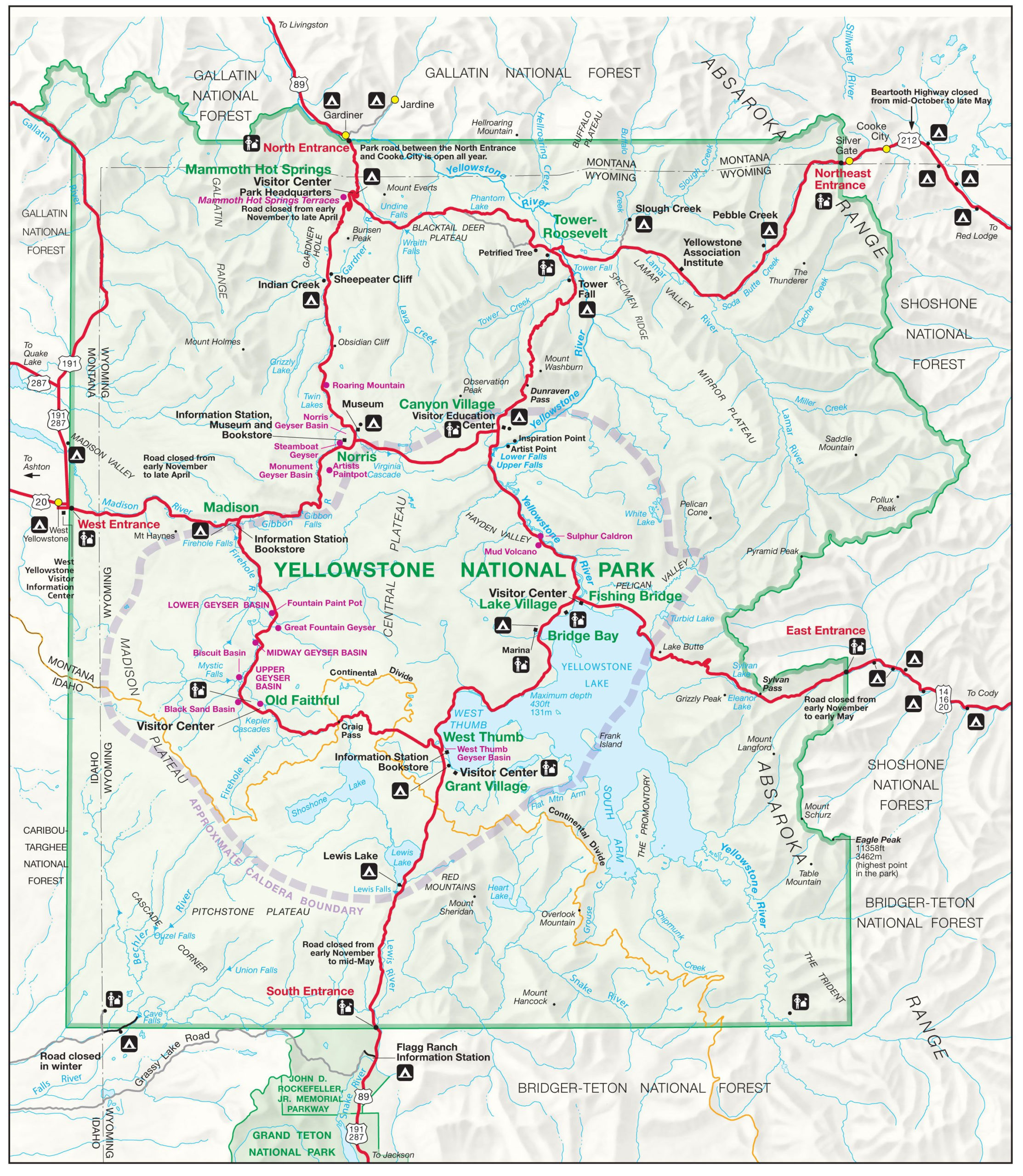 Yellowstone National Park Map The Northernmost Road Runs 