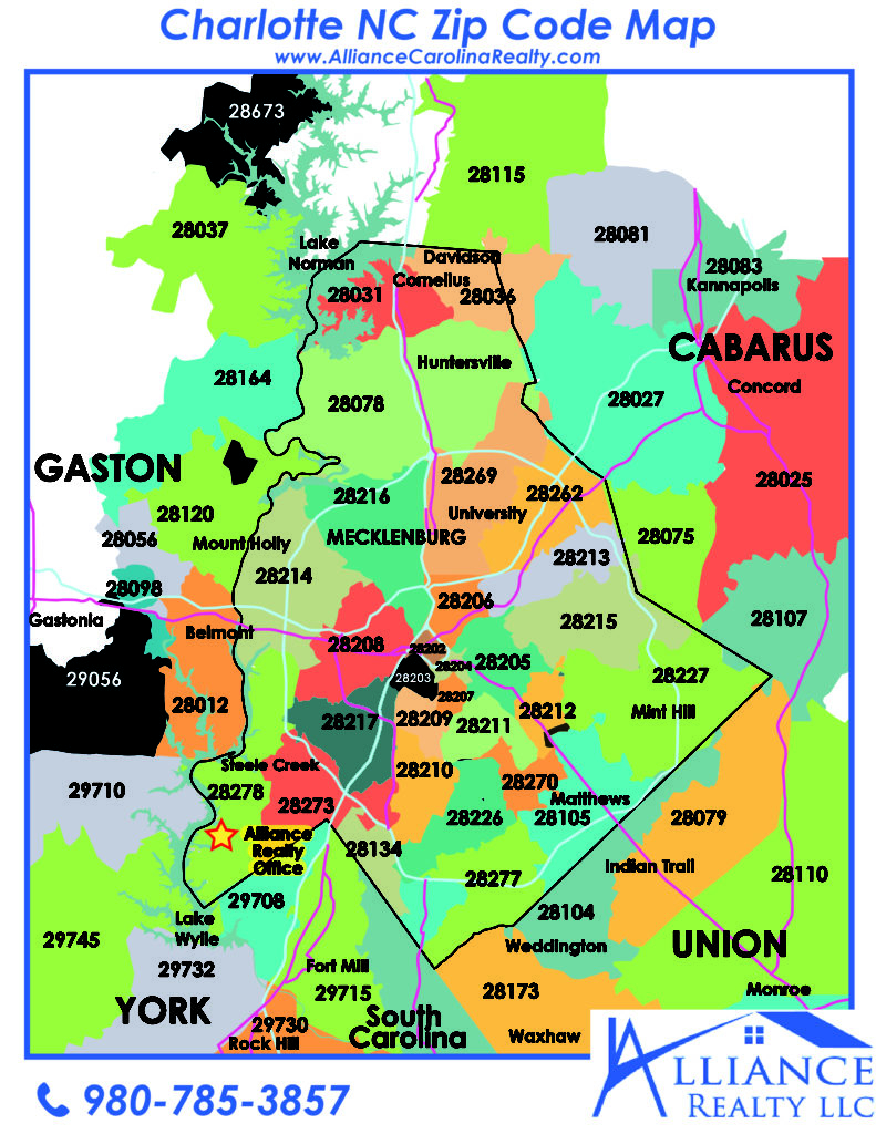 Zip Code Map Charlotte North Carolina Alliance Realty LLC Zip Code Map Charlotte North Carolina Alliance Realty LLC