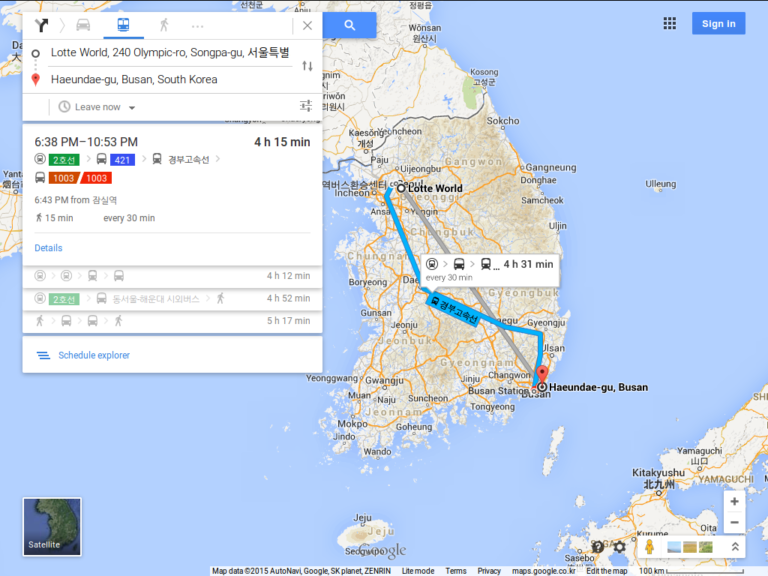 Bing Maps Shows Driving Directions In Korea