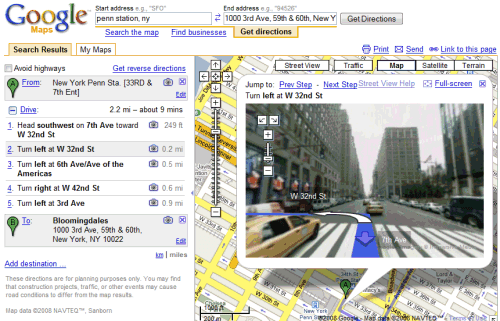 Google Combines Driving Directions With Street View