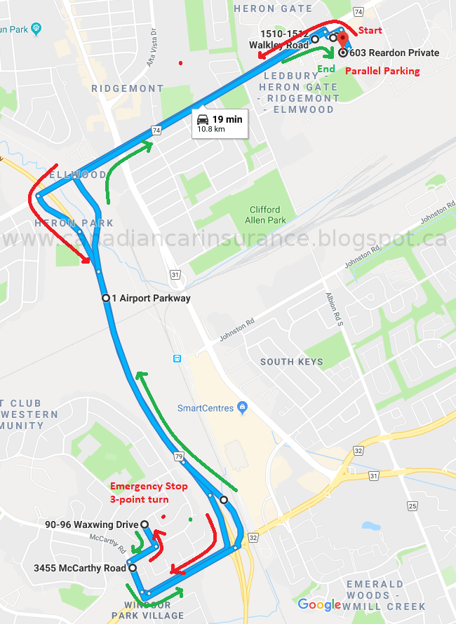 Ottawa Walkley G Road Test Route 1 Maps