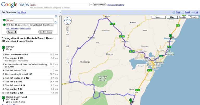 Up The Creek Google Map Directions In Kenya The Rough