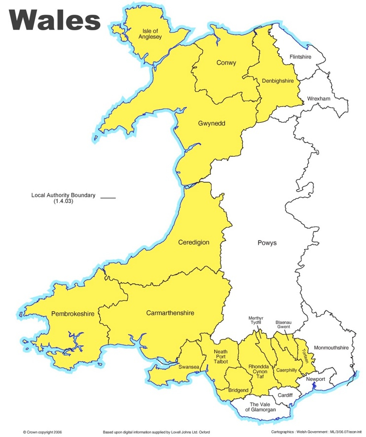 Administrative Divisions Map Of Wales Administrative Divisions Map Of Wales