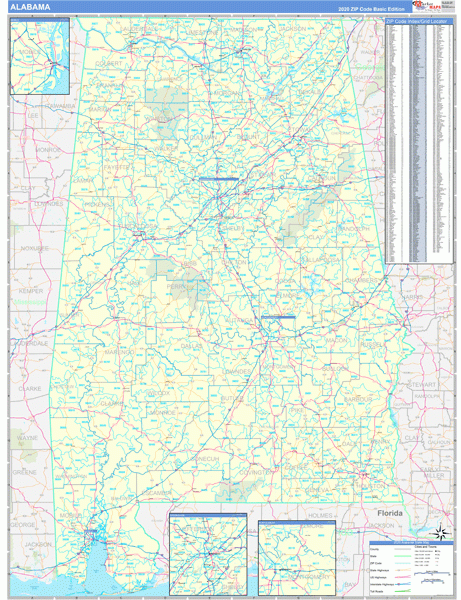 Alabama Zip Code Wall Map Basic Style By MarketMAPS