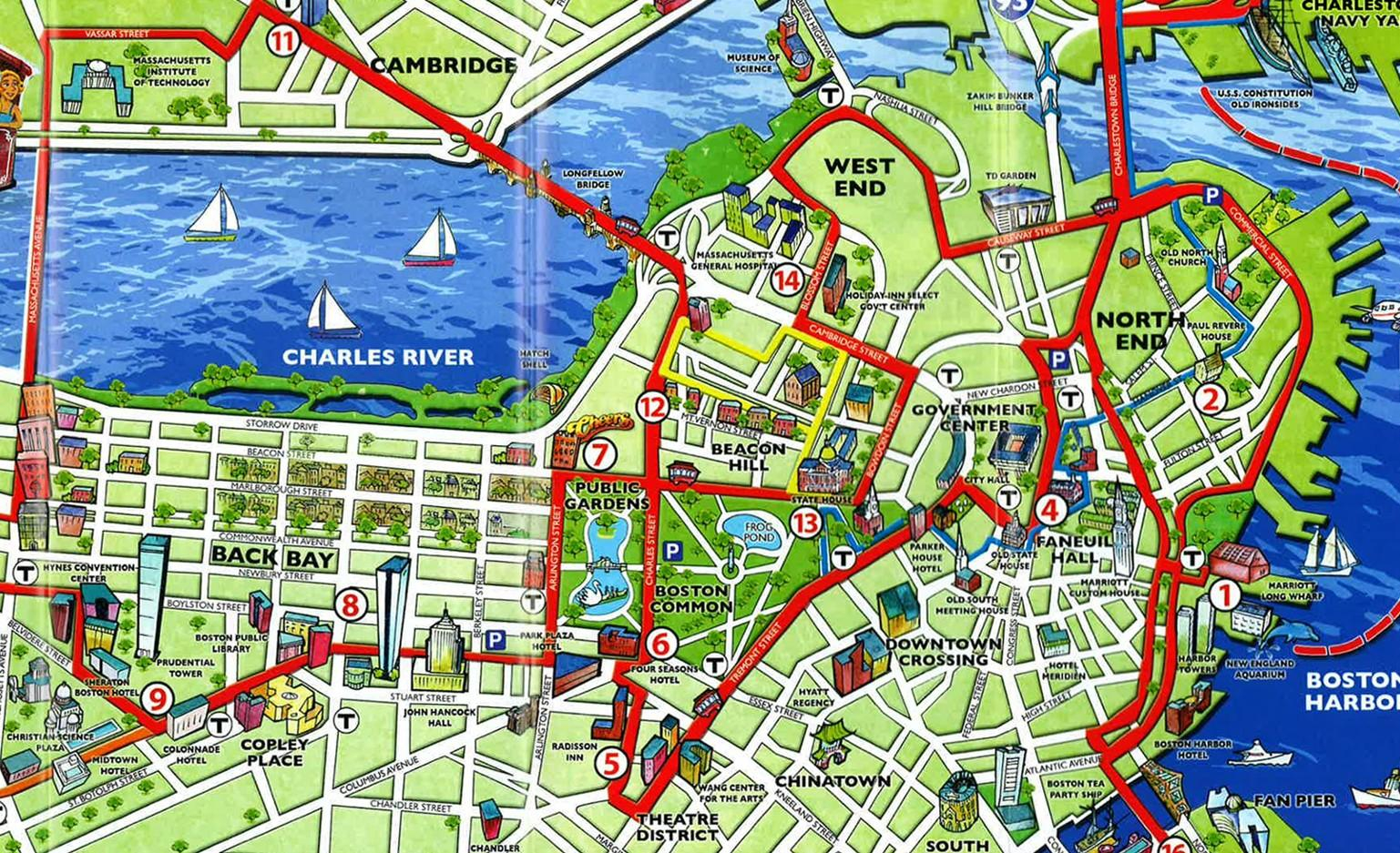 Atracciones De Boston Mapa Mapa De Atracciones De Boston 