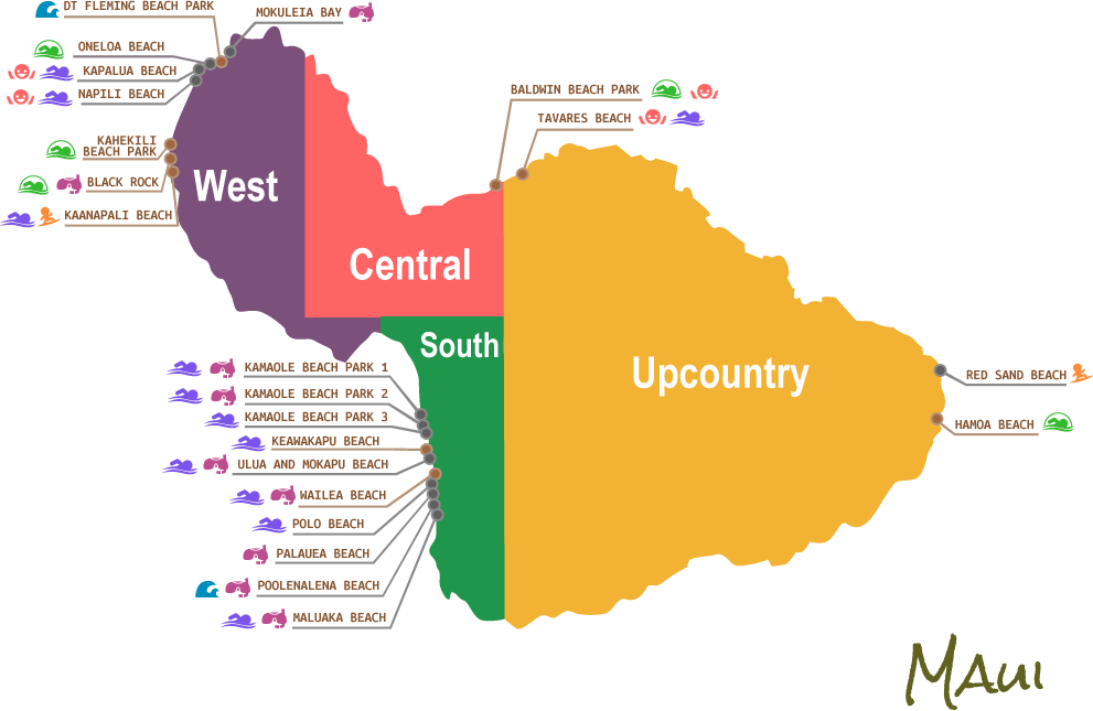 Beaches Map Maui Hawaii