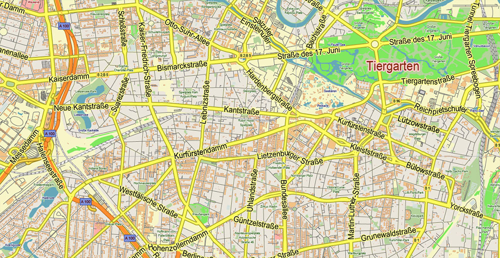 Berlin Germany PDF Vector Map City Plan Low Detailed for 