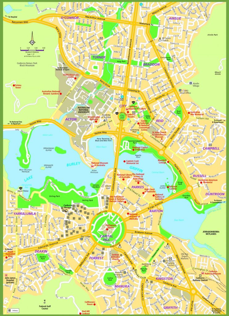 Canberra Street Map With Printable Map Of Canberra 