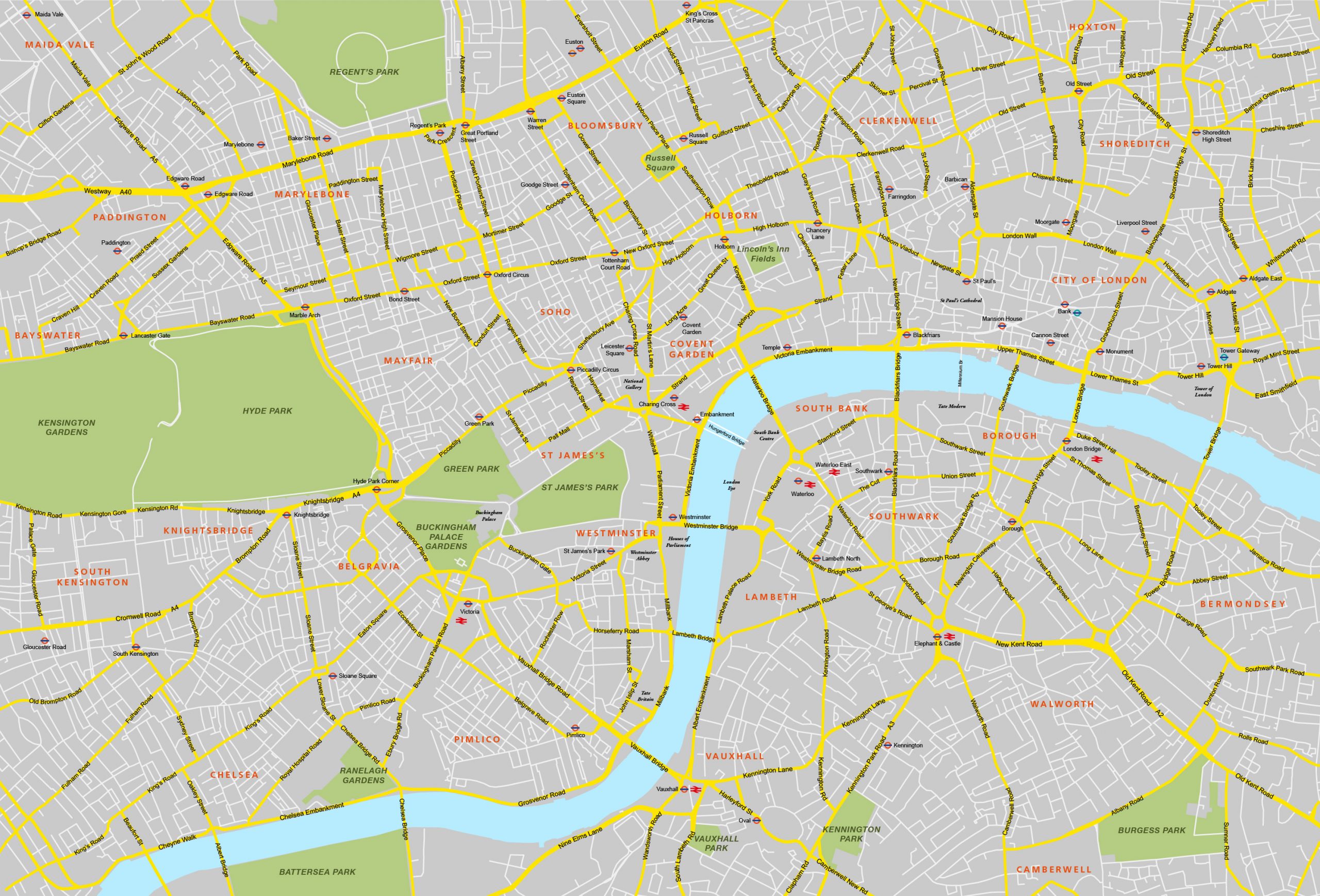 Central London Map Royalty Free Editable Vector Map 