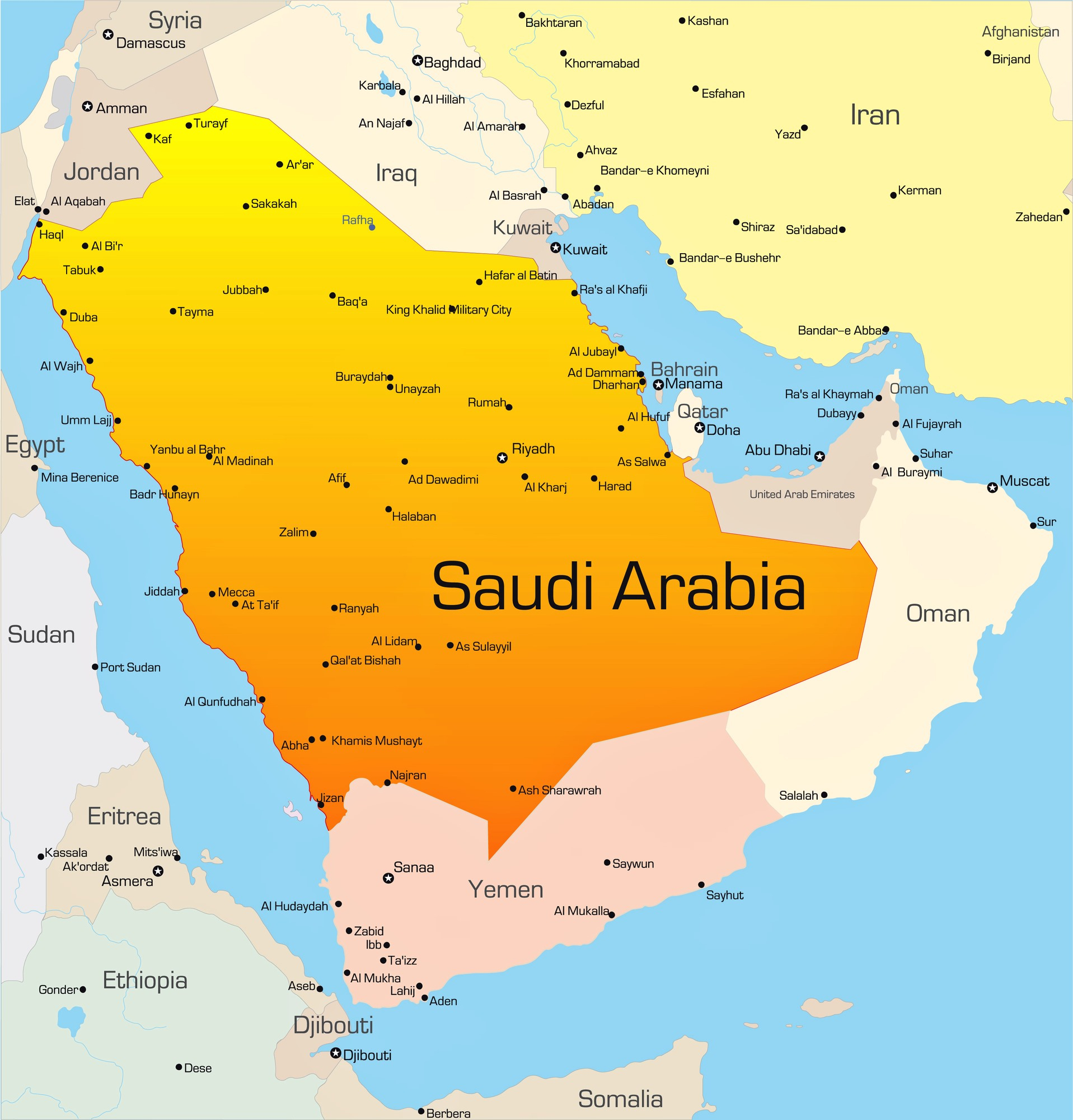 Cities Map Of Saudi Arabia OrangeSmile