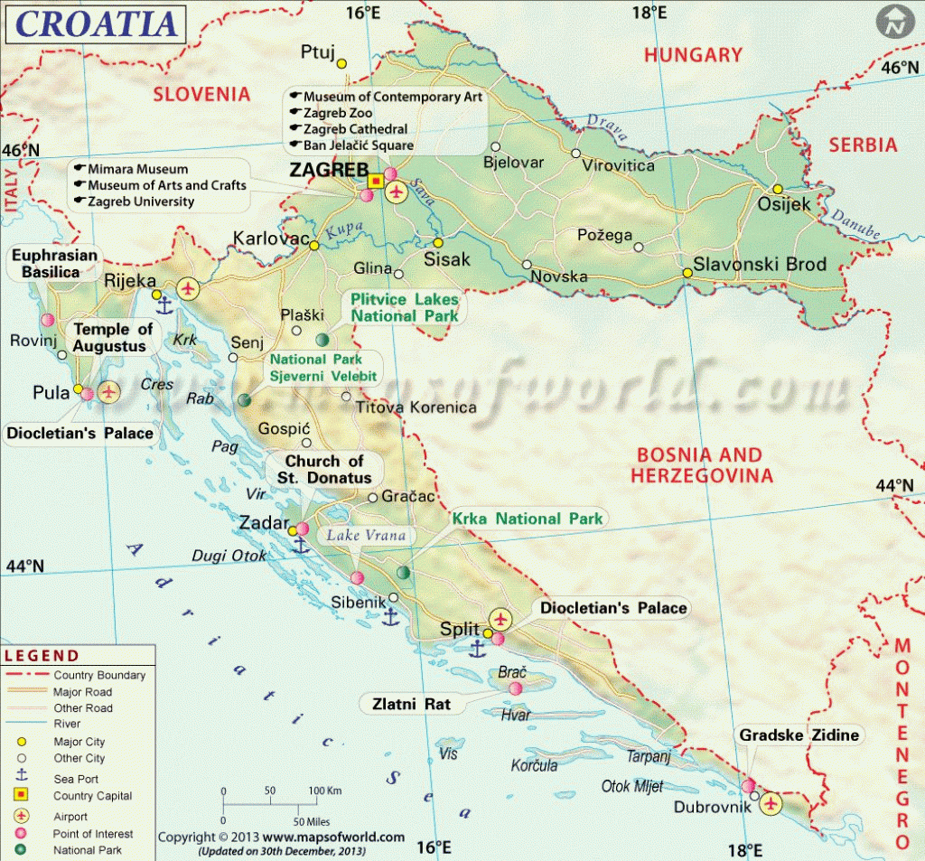 Croatia Map Map Of Croatia Throughout Printable Map Of 