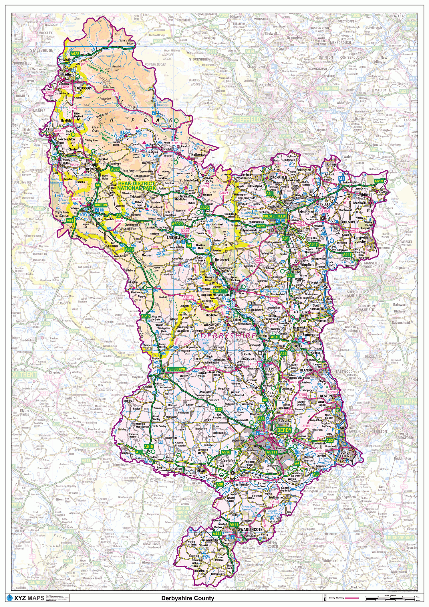 Derbyshire County Map XYZ Maps