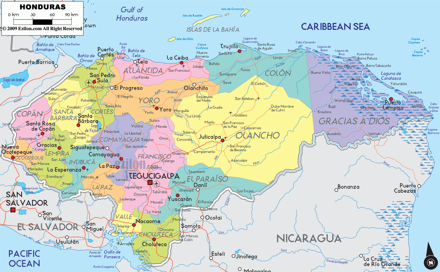 Detailed Political Map Of Honduras Ezilon Maps Detailed Political Map Of Honduras Ezilon Maps