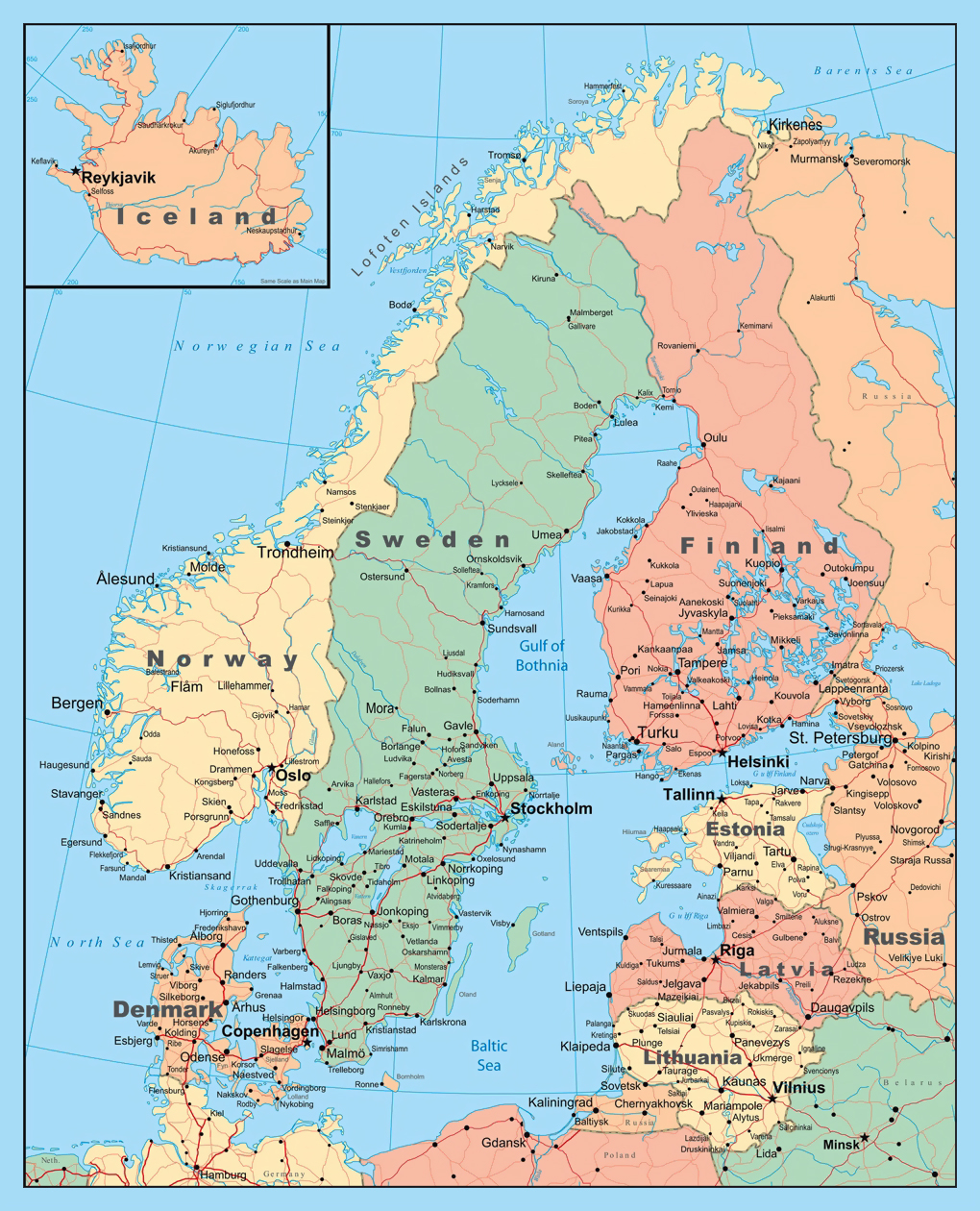 Detailed Political Map Of Scandinavia Vidiani Maps 