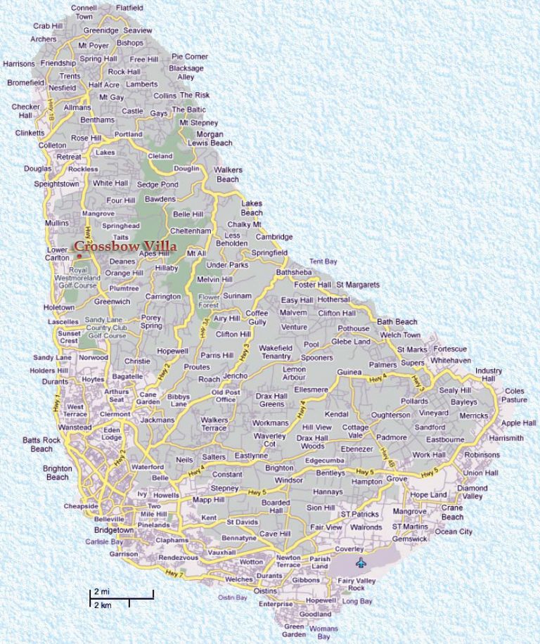 Detailed Road Map Of Barbados Barbados Detailed Road Map