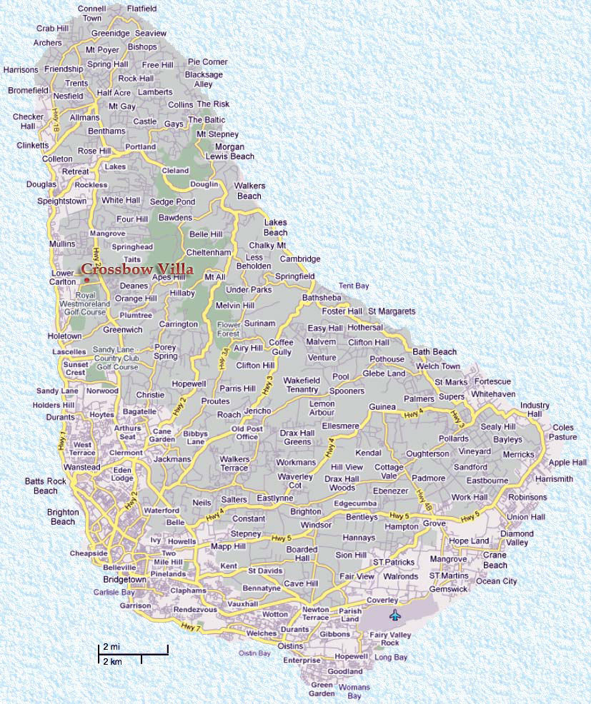 Detailed Road Map Of Barbados Barbados Detailed Road Map 