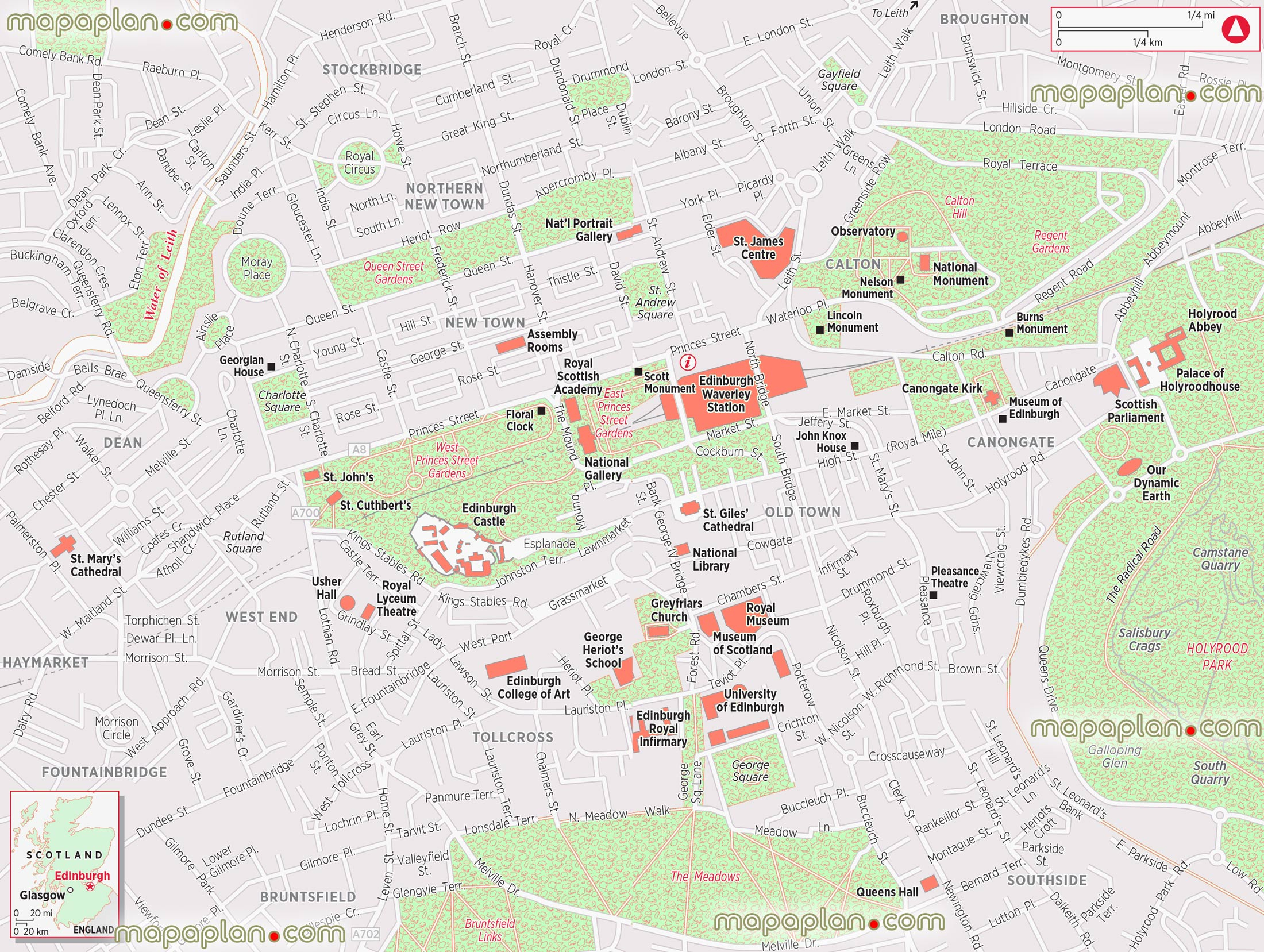 Edinburgh Map Central Edinburgh Main Neighbourhoods Free 