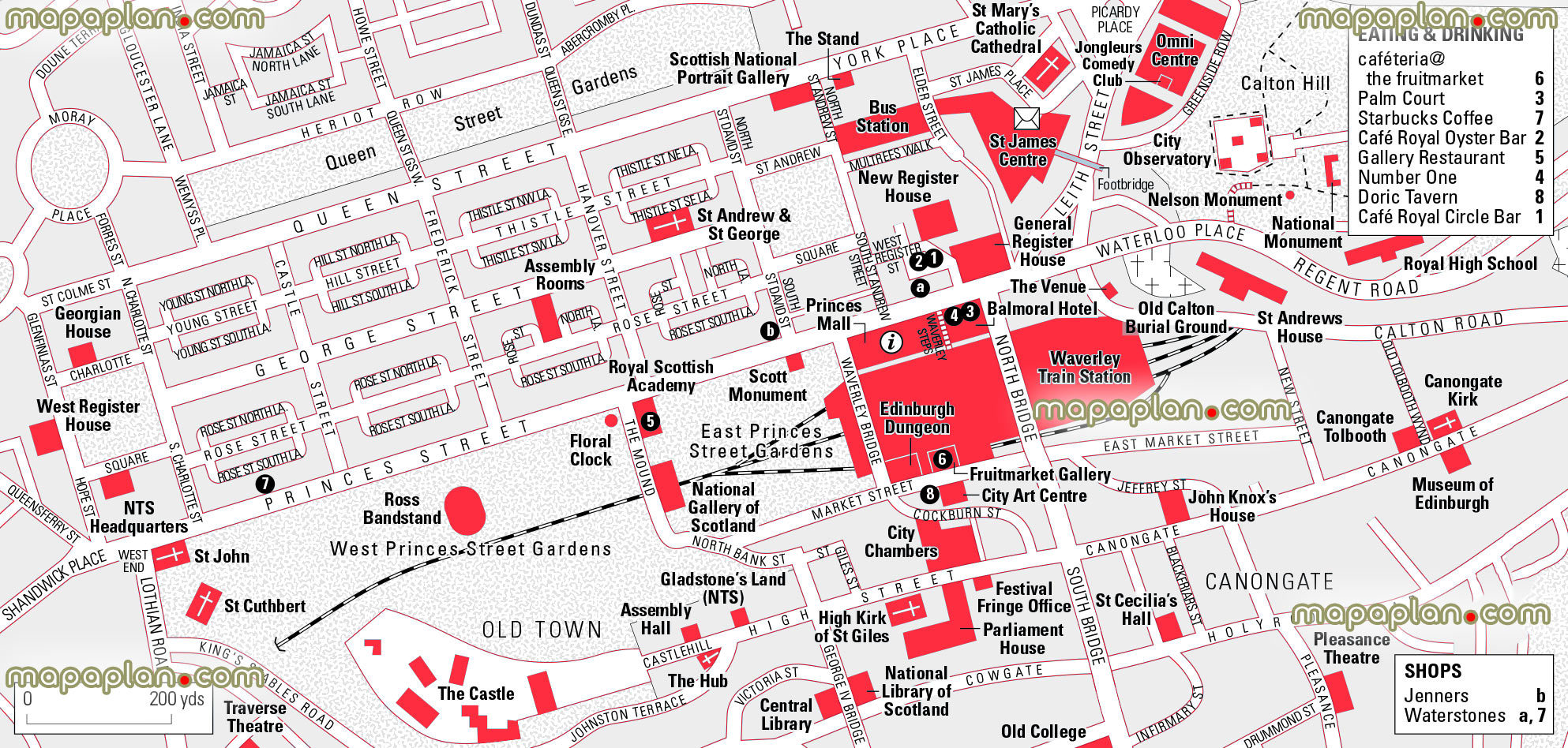 Edinburgh Map Princess Street Guide Map Showing Best 