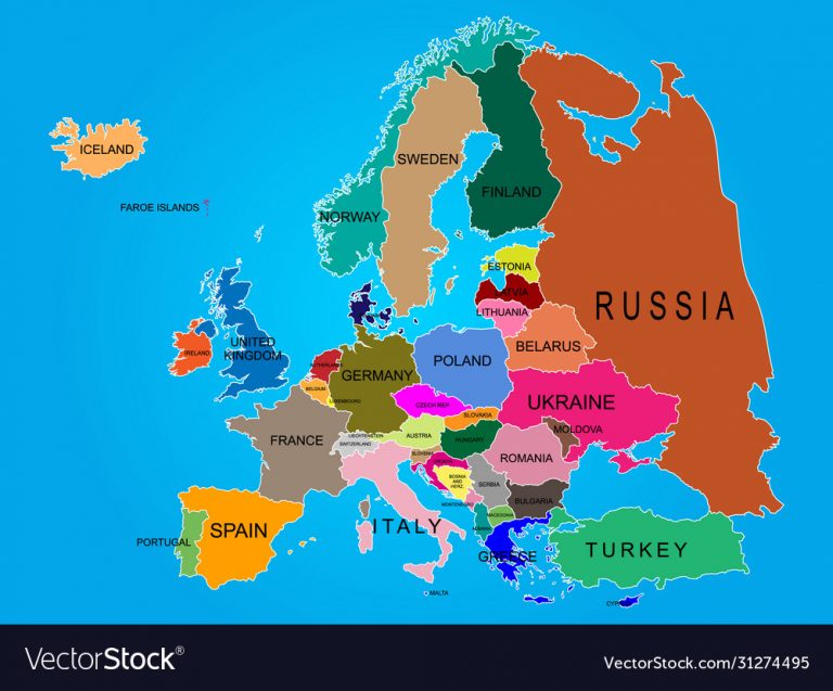 Europe Map With Country Names Royalty Free Vector Image