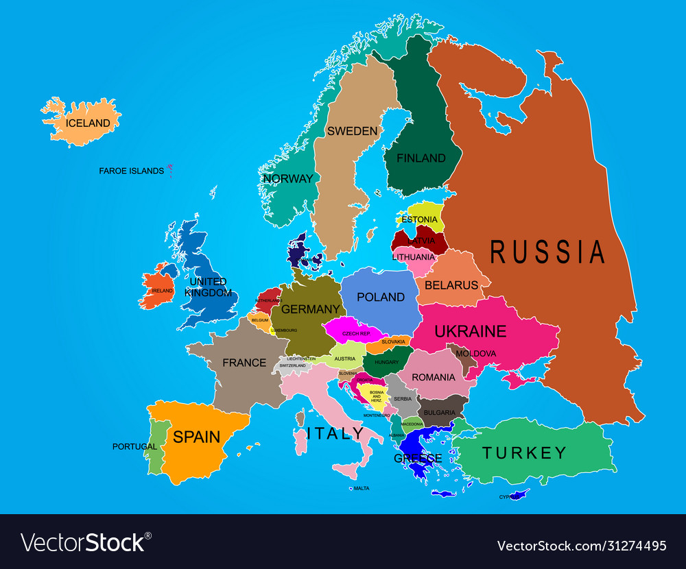 Europe Map With Country Names Royalty Free Vector Image