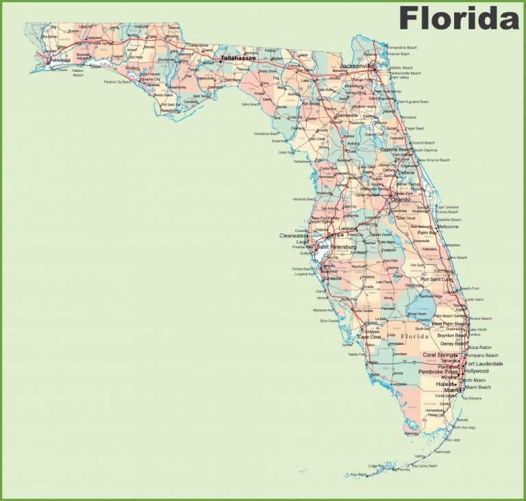 Florida State Map With Major Cities And Travel Information