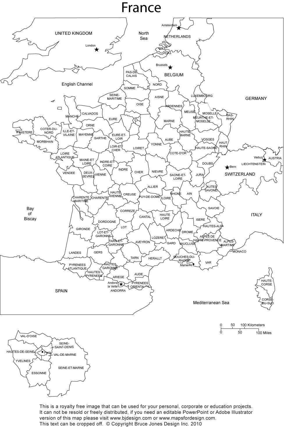 France Printable Blank Administrative District Royalty 