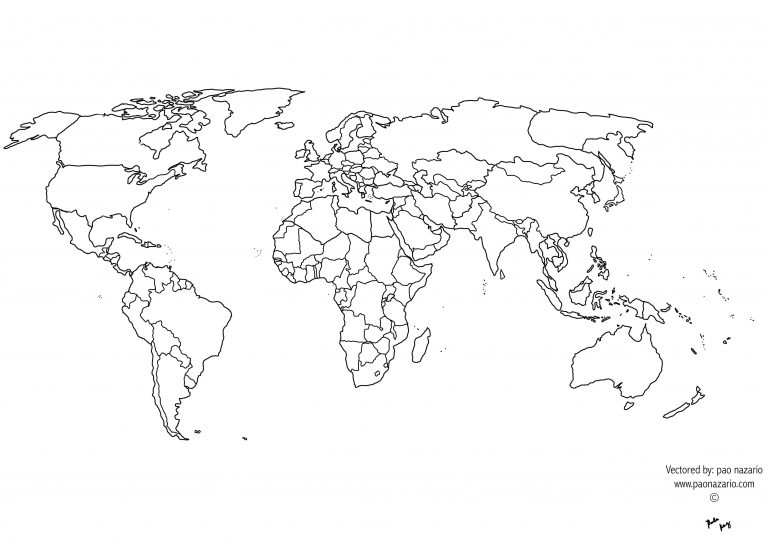 Free Printable Black And White World Map With Countries