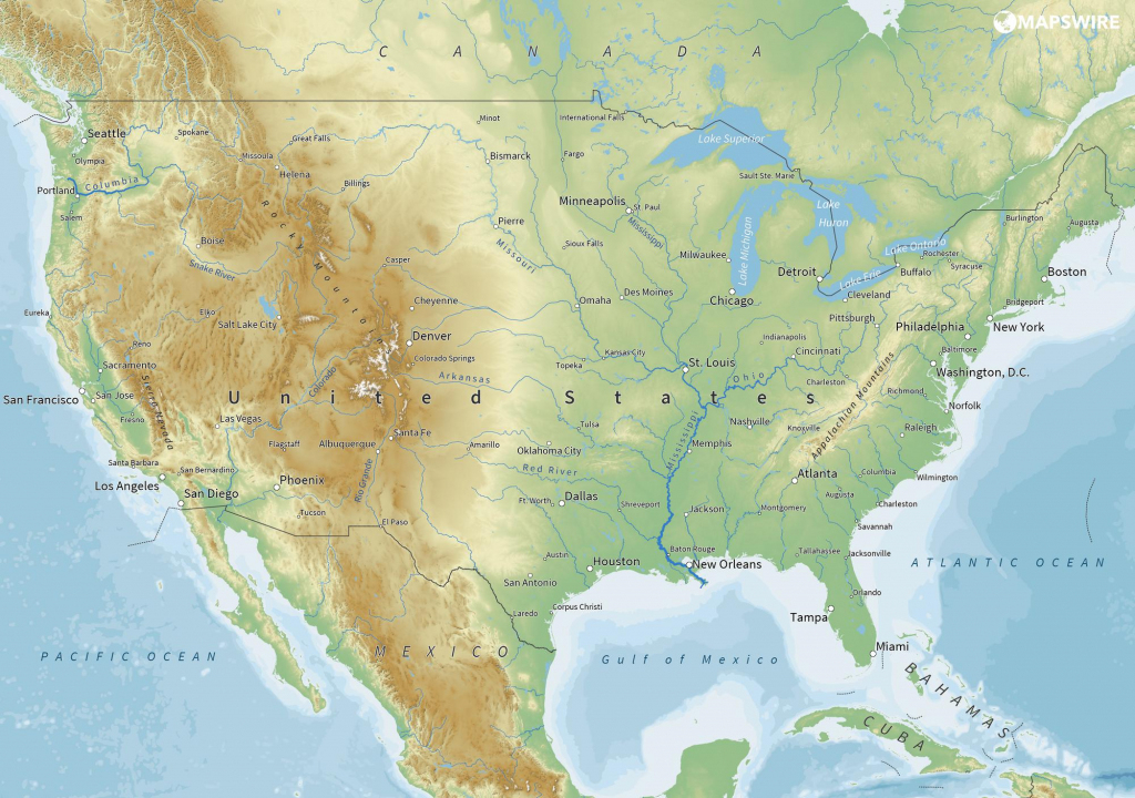 Free Printable Physical Map Of The United States 
