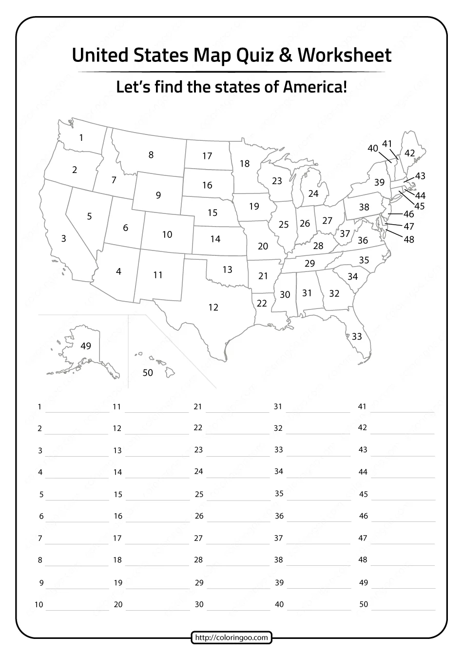 Free Printable United States Map Quiz And Worksheet 1 