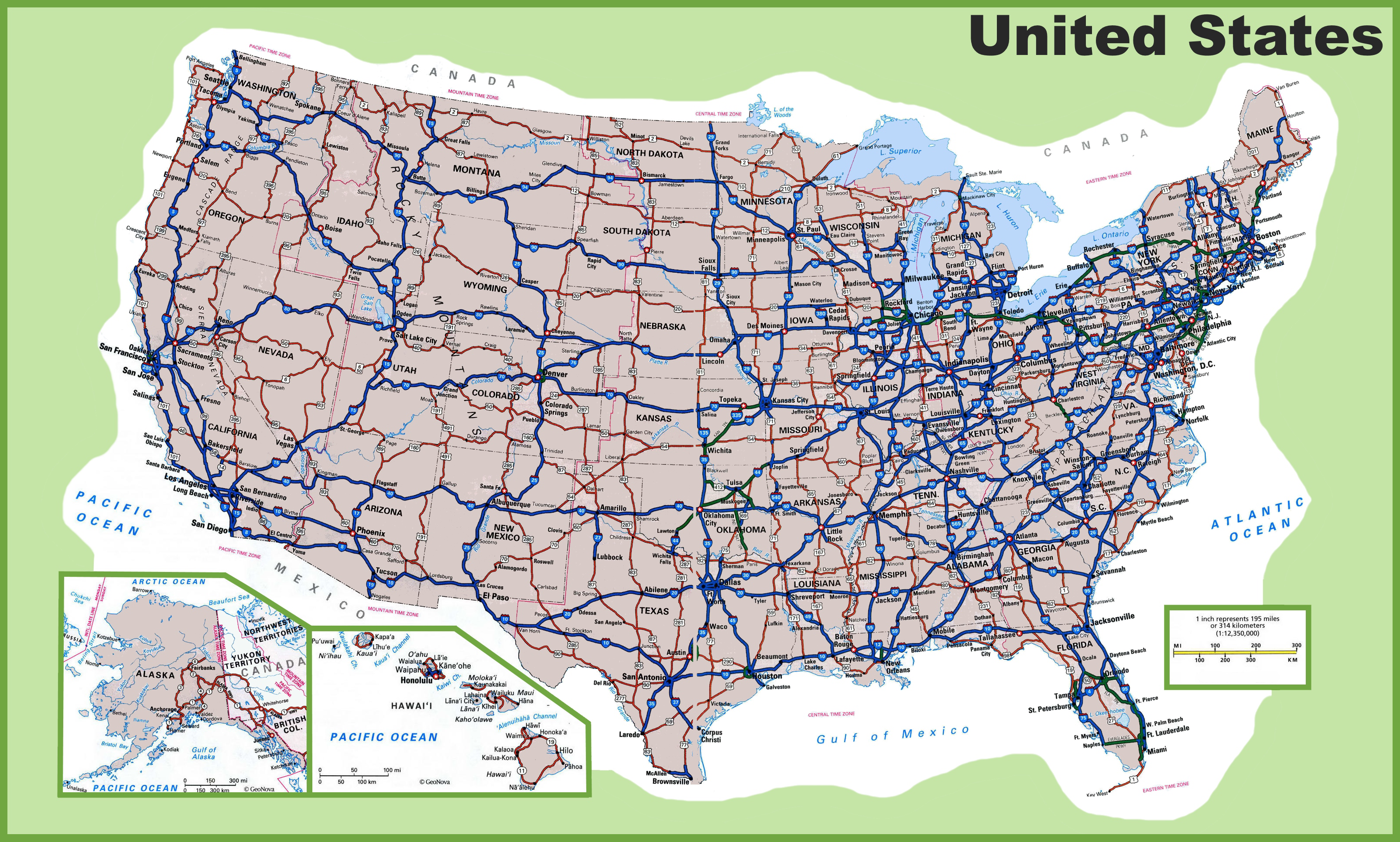 Free Road Map Of USA United States Of America 