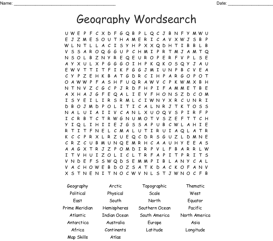 Geography Word Search Puzzles Printable Word Search 