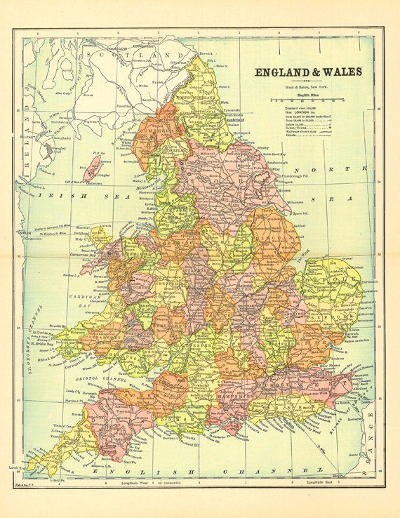 Items Similar To Vintage Map Of England And Wales A 