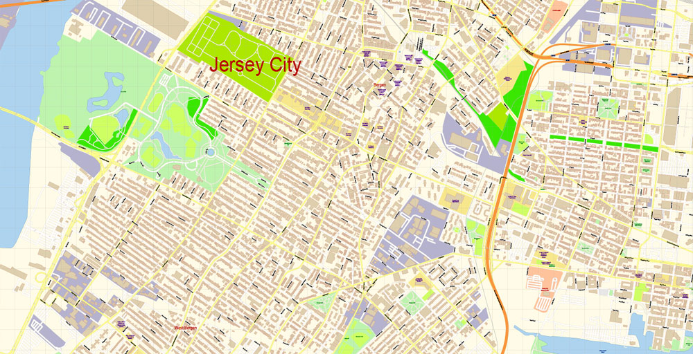Jersey City New Jersey PDF Map Vector Exact City Plan 