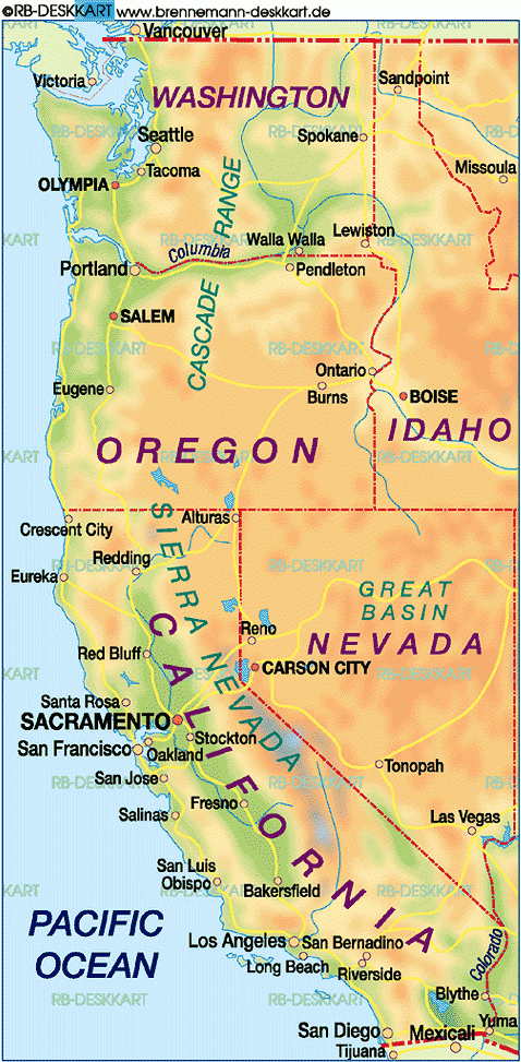 Karte Von Westk ste USA Region In Vereinigte Staaten 