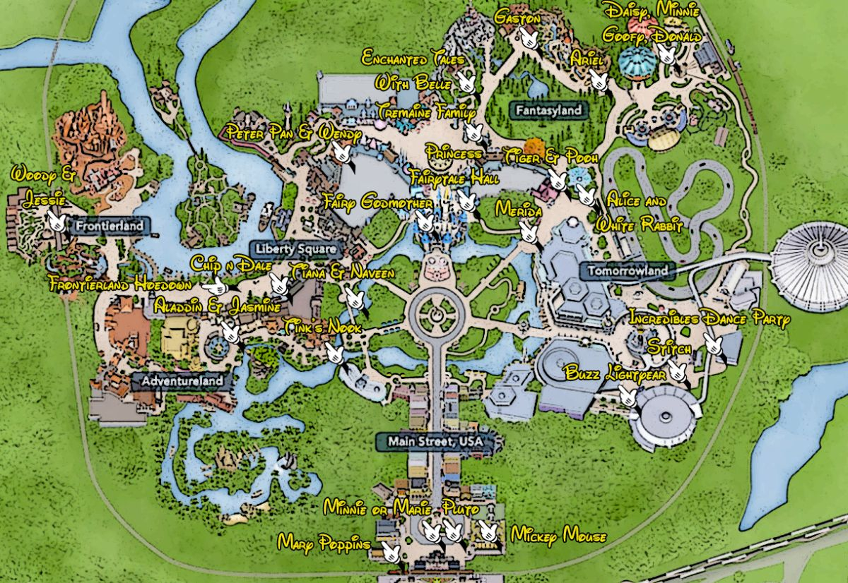 KennythePirate Magic Kingdom Character Locations Map 