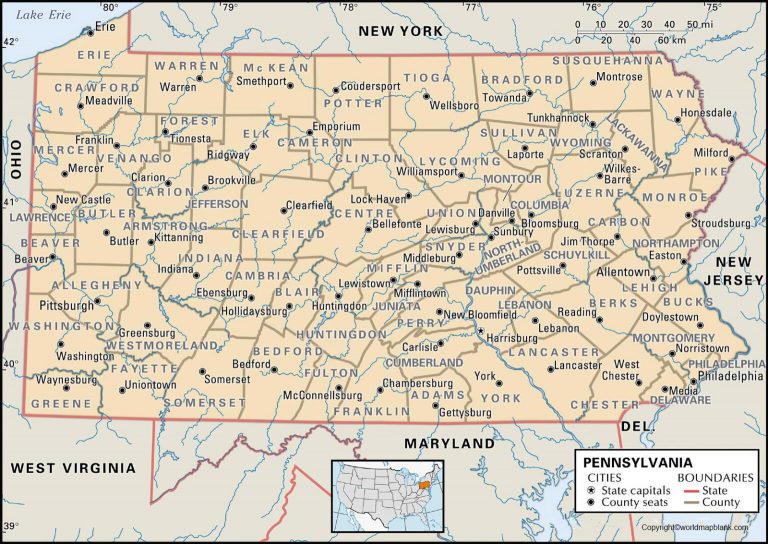 Labeled Map Of Pennsylvania With Capital Cities