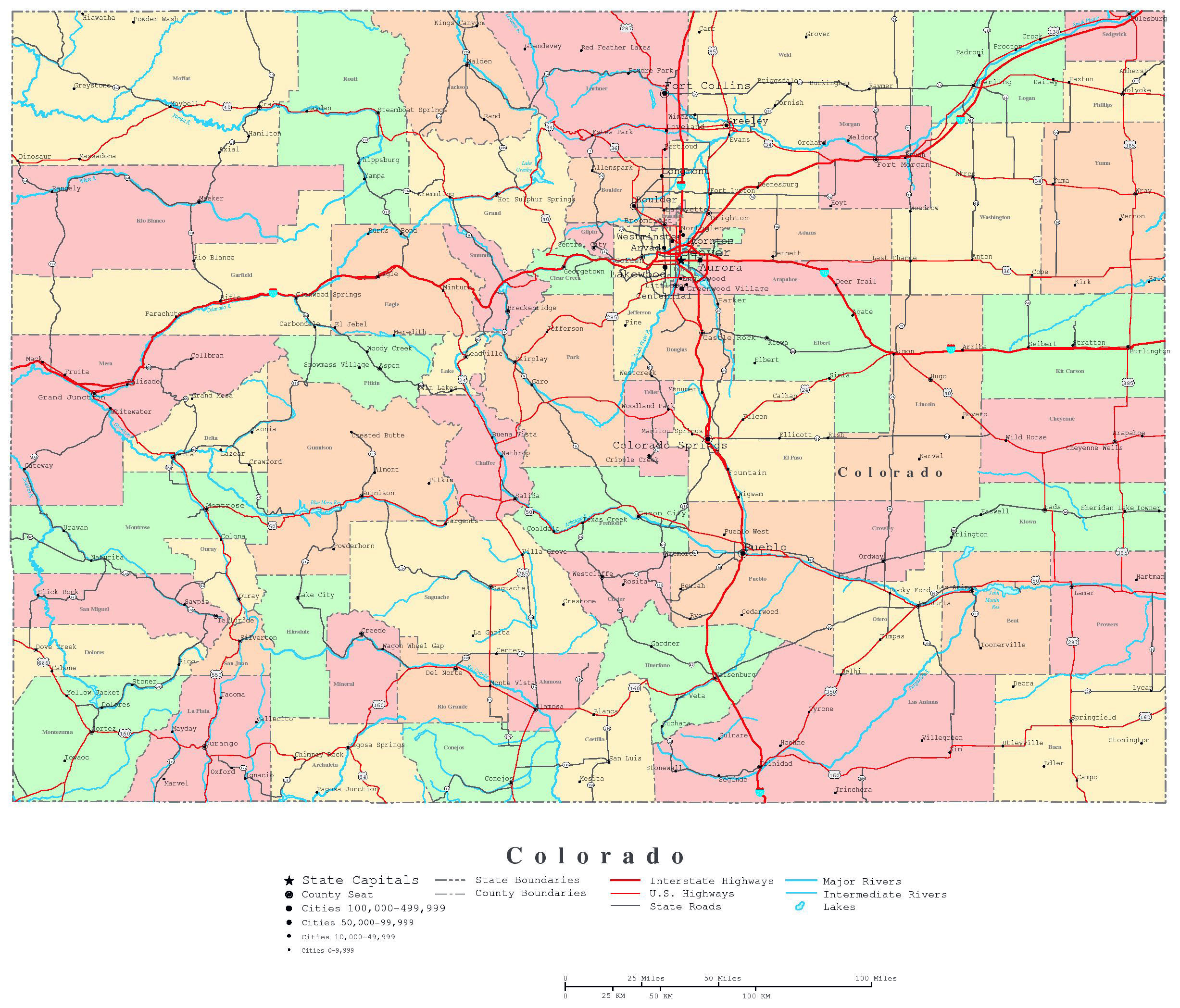 Large Administrative Map Of Colorado State With Roads And 