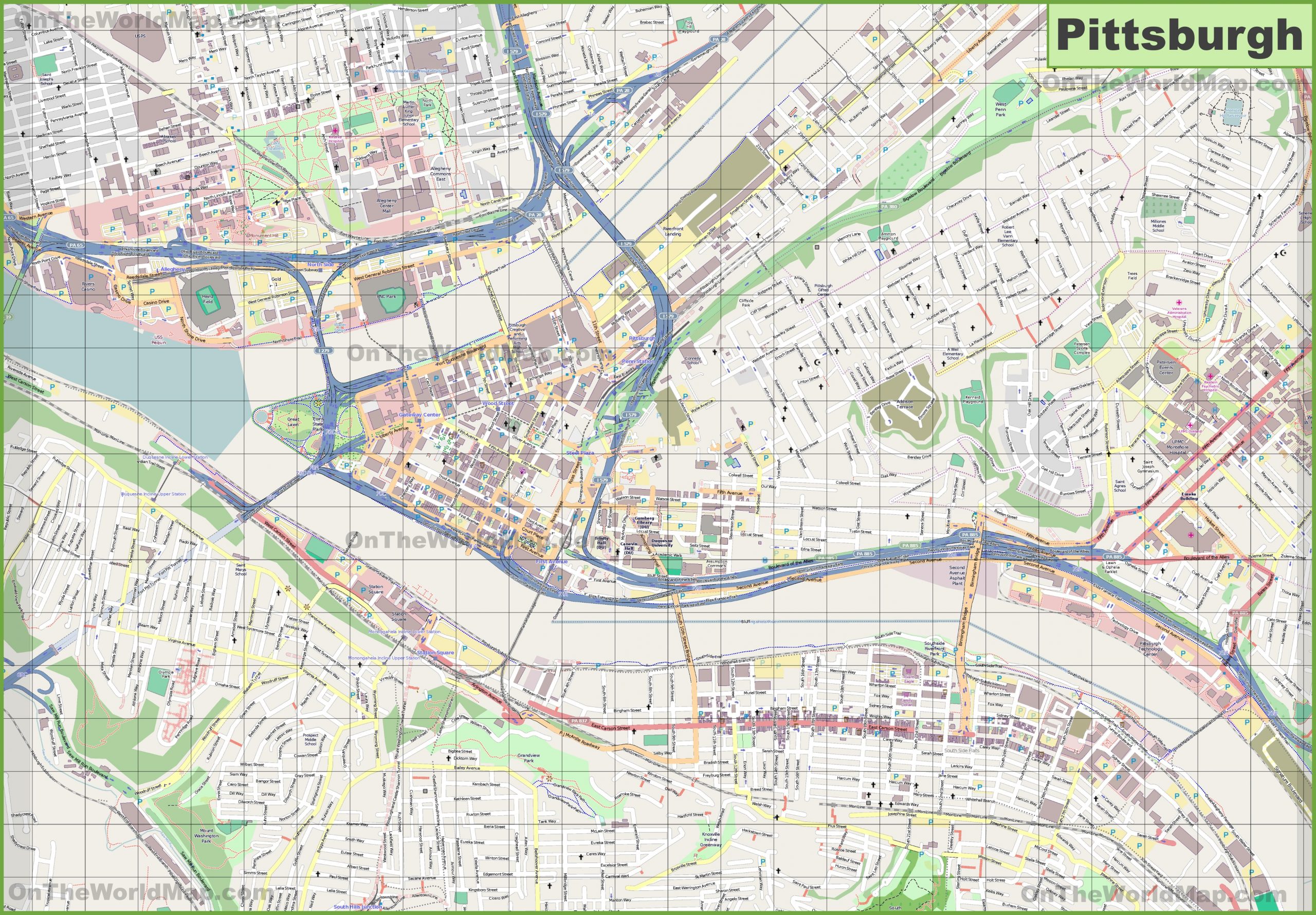 Large Detailed Map Of Pittsburgh Large Detailed Map Of Pittsburgh