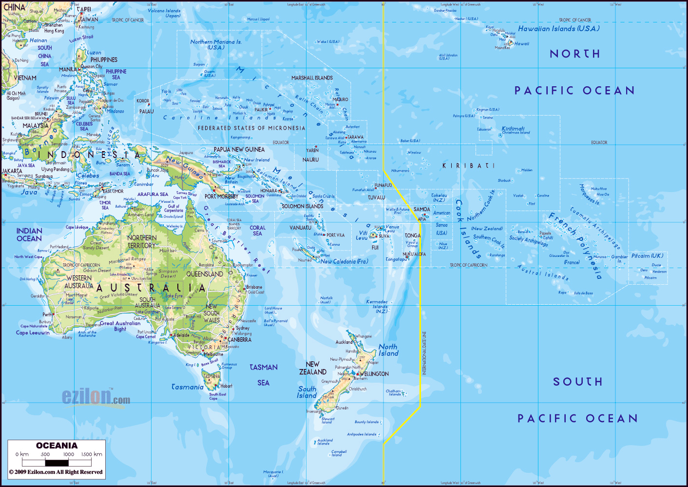 Large Detailed Physical Map Of Australia And Oceania With 